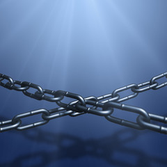 3d illustration of stretched two chains in spot light.