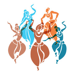 Indian dancers. Vector Illustration.