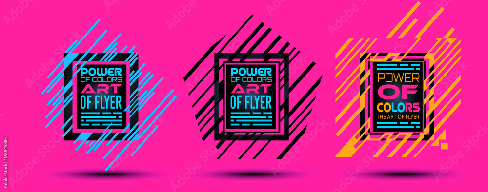Poster futuristic frame art design with abstract shapes and drops of colors
