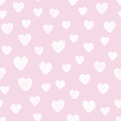 Fototapeta na wymiar Hand painted seamless watercolor pattern. Abstract watercolor hearts in white. Seamless pattern with watercolor hearts on pink background.