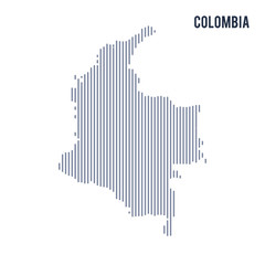Vector abstract hatched map of Colombia with vertical lines isolated on a white background.