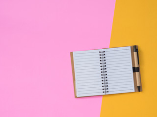 Flat Lay Stationary on Pink and yellow background