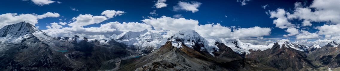 panoramic view of the mountains in the central Cordillera Blanca in the Andes in Peru