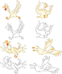 Set Cartoon Illustration. A Domestic Geese. Cartoon Character. Coloring Book 