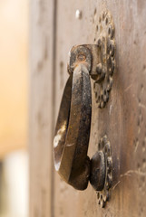 Metal knocker old door Antigua Guatemala wooden
