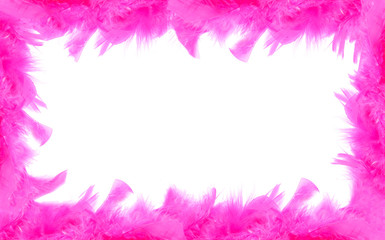 Fototapeta na wymiar Beautiful background frame consisting of bright pink feathers isolated on white with room for your text