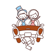 Married couple in car avatar characters vector illustration design