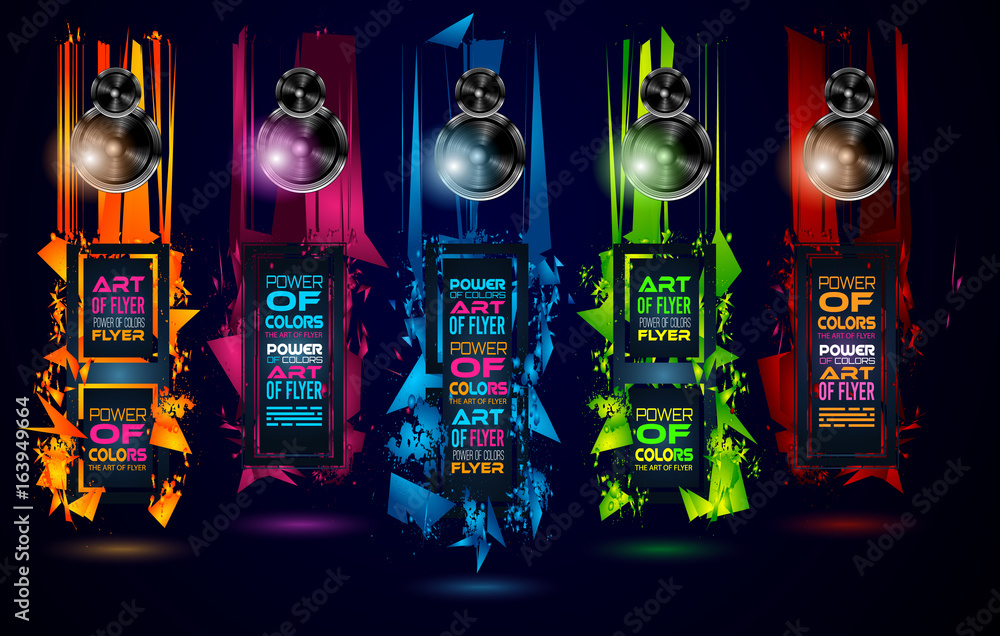 Poster futuristic frame art design with abstract shapes and drops of colors