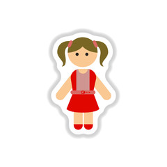 Vector illustration in paper sticker style little girl