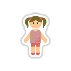 Vector illustration in paper sticker style little girl