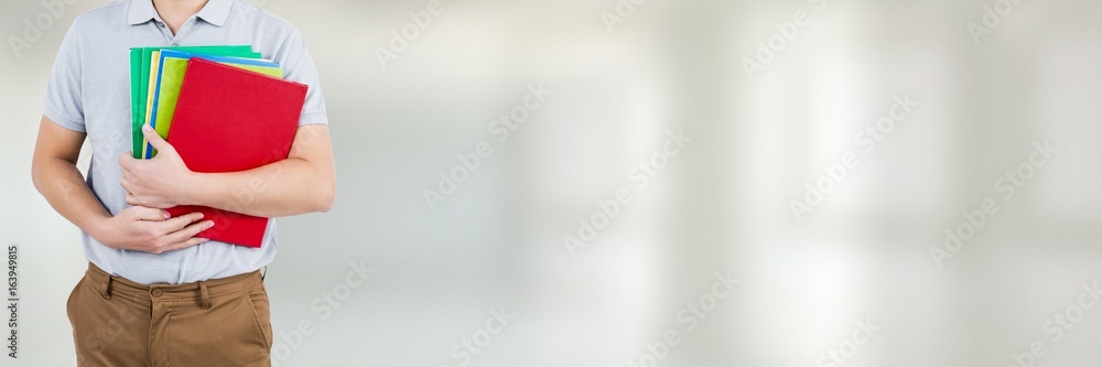 Poster Man holding files and folders with blurred background