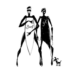 Silhouettes of surf girls.