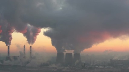 Polluting Factory at Dawn, time-lapse. Full HD 1080