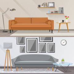 Elements of interior and living room furniture vector concept. Stylish interior design