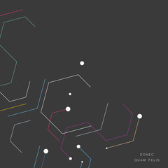 Pieces contours of hexagons on dark background. Technological drawing in minimal style