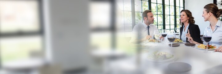 Business people having a meeting with windows transition effect