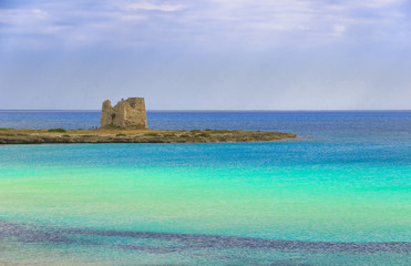 Sea colors. Apulia coast (Italy): Marina di Lizzano beach,Torre Sgarrata watchtower.It's...