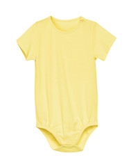 Yellow baby boy girl rompers with space isolated on black