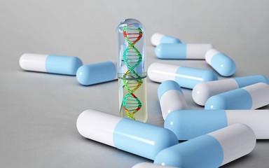 DNA capsule, capsule tablets, 3d rendering