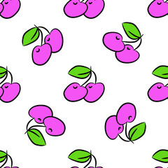 Seamless cherry pattern on white background