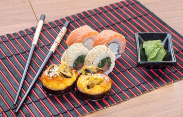 Sushi rolls with sticks