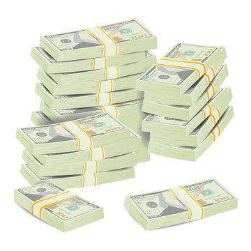 Money Stacks Vector. Realistic Concept. 3D Dollar Banknotes. Cash Symbol. Money Bill Isolated Illustration.