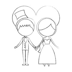 Married couple with heart avatars characters vector illustration design
