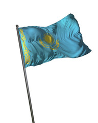 Kazakhstan Flag Waving Isolated on White Background Portrait