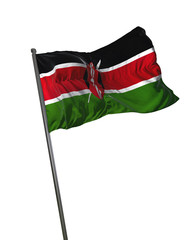 Kenya Flag Waving Isolated on White Background Portrait