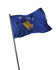 Kosovo Flag Waving Isolated on White Background Portrait