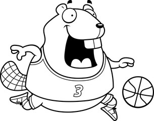 Cartoon Beaver Basketball