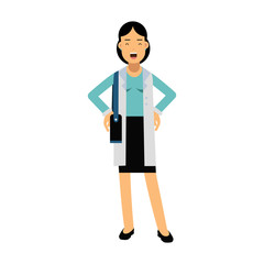 Smiling businesswoman cartoon character in elegant clothes and shoes vector Illustration
