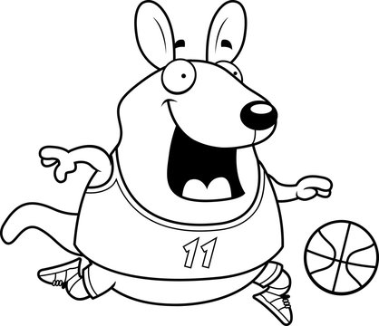 Cartoon Wallaby Basketball