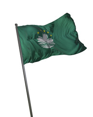 Macau Flag Waving Isolated on White Background Portrait