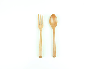 Fork and spoon utensil on white background