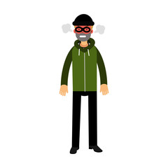 Angry robber character with red face under mask and steam coming out of the ears vector Illustration