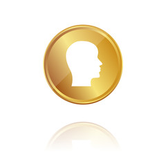 Kopf - Gold M&uuml;nze mit Reflektion