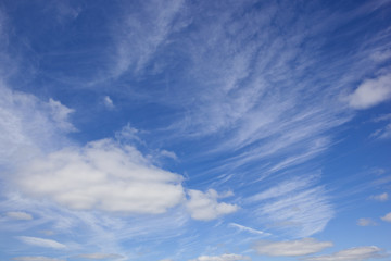 blue sky and wispy cloud background