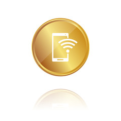 Smartphone mit WLAN - WIFI - Gold Münze mit Reflektion