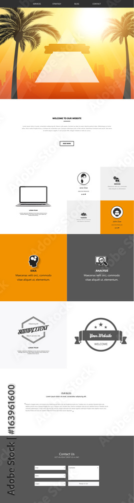 Poster one page website template with abstract summer header design. website wireframe in eps 10 illustrati