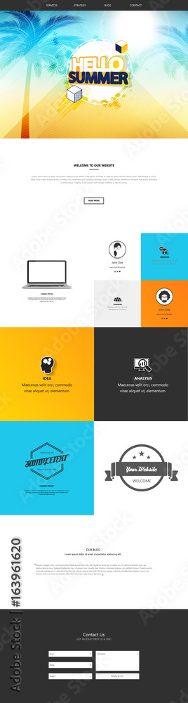 Poster one page website template with abstract summer header design. website wireframe in eps 10 illustrati