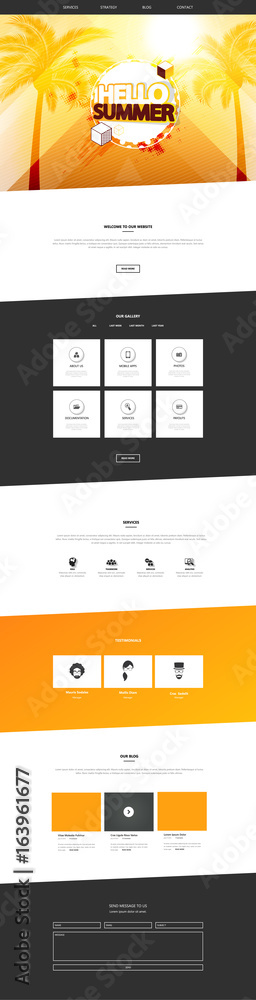 Poster one page website template with abstract summer header design. website wireframe in eps 10 illustrati