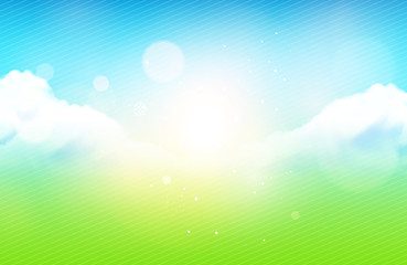 Obraz premium Vector Illustration - Bokeh Cloudy Sky In Summertime Background / Wallpaper