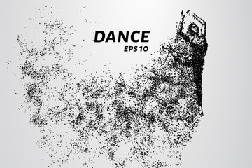 Fototapeta na wymiar Dance of the particles. Girl dancing in jump. A dancer performs acrobatic elements.