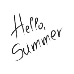 Hello Summer vector illustration. Dry brush calligraphy. Isolated on white background.