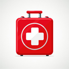 First Aid Kit. Isolated on white red box with white cross.