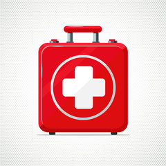 Fototapeta premium First Aid Kit. Isolated on white red box with white cross.