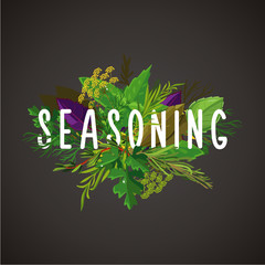 Green herbs and seasoning. Cooking ingredients. Isolated banner.