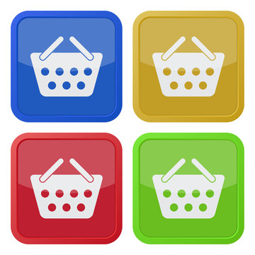 four square color icons, shopping basket