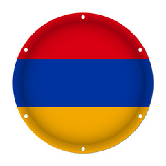 round metallic flag of Armenia with screw holes
